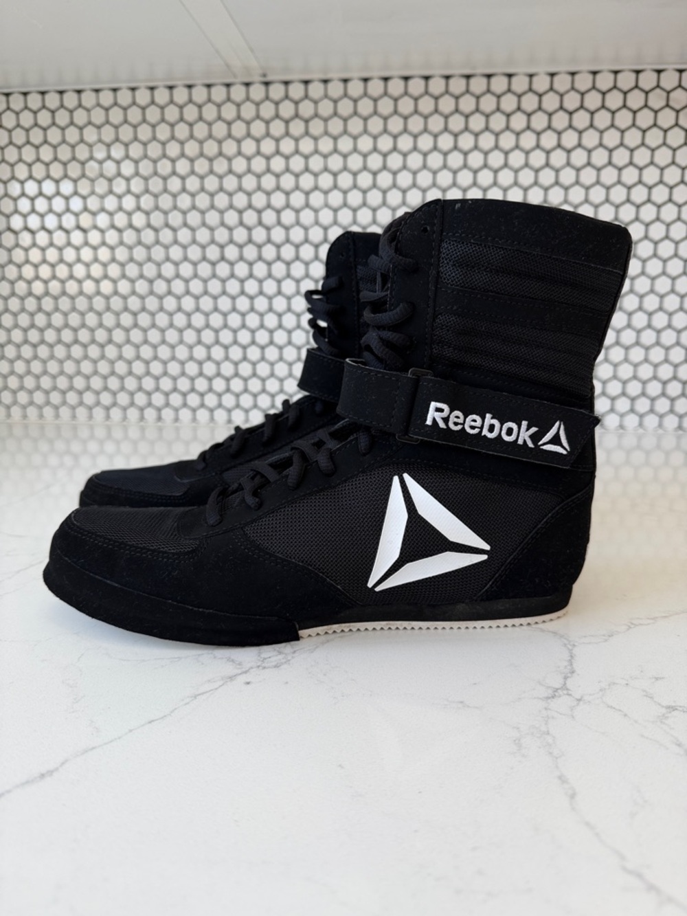 Reebok Black High-Top Boxing/Training Sneakers with White Logo